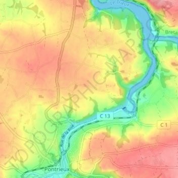Mapa topográfico Penty Croaz-Hent, altitud, relieve
