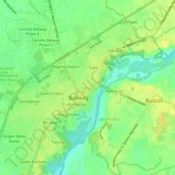 Mapa topográfico Tibag, altitud, relieve