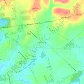 Mapa topográfico Weaversville, altitud, relieve