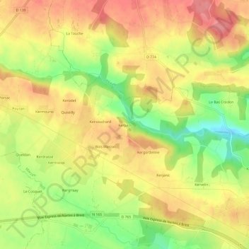 Mapa topográfico Kerjuto, altitud, relieve