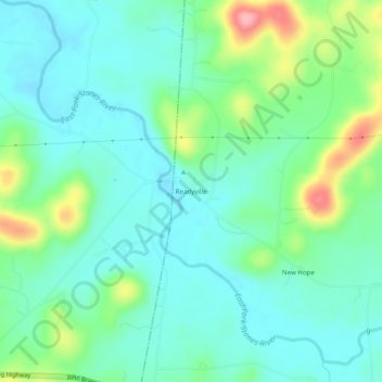 Mapa topográfico Readyville, altitud, relieve