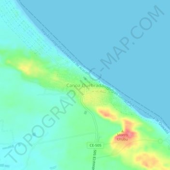 Mapa topográfico Canoa Quebrada, altitud, relieve
