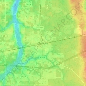 Mapa topográfico Macclenny, altitud, relieve