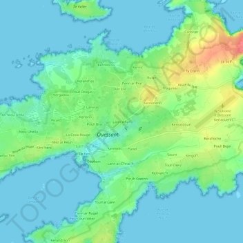 Mapa topográfico Lann Vihan, altitud, relieve