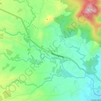 Mapa topográfico Kalasungay, altitud, relieve