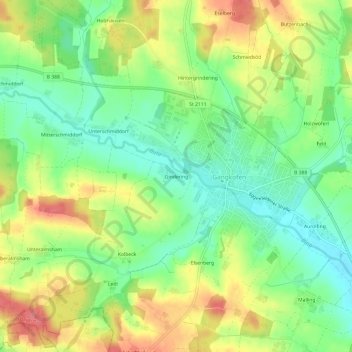 Mapa topográfico Gindering, altitud, relieve