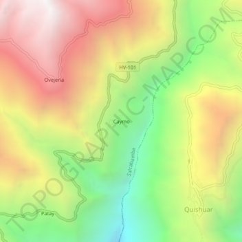 Mapa topográfico Caymo, altitud, relieve