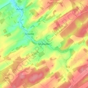 Mapa topográfico Mohiville, altitud, relieve