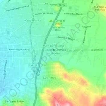 Mapa topográfico Valdiviezo, altitud, relieve