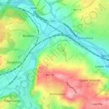 Mapa topográfico Bog Green, altitud, relieve