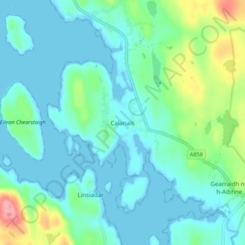 Mapa topográfico Callanish, altitud, relieve