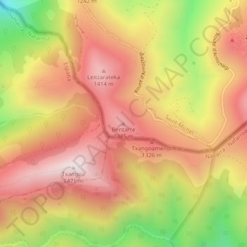 Mapa topográfico Bentarte, altitud, relieve
