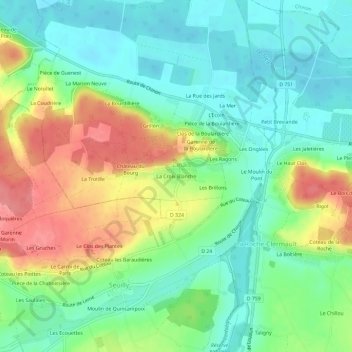 Mapa topográfico La Croix Blanche, altitud, relieve