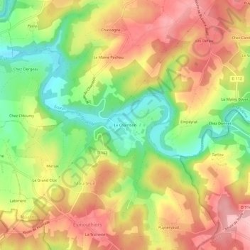 Mapa topográfico Le Chambon, altitud, relieve