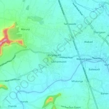 Mapa topográfico Hinjawadi, altitud, relieve