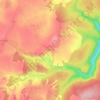 Mapa topográfico Bordes-Pillot, altitud, relieve