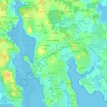 Mapa topográfico Kerroch, altitud, relieve