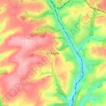 Mapa topográfico St Keyne, altitud, relieve