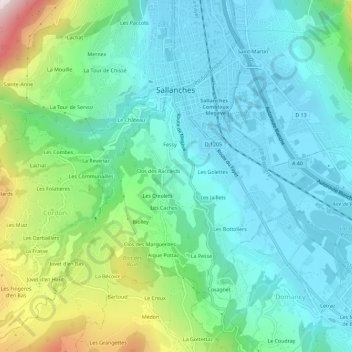 Mapa topográfico La Fley, altitud, relieve