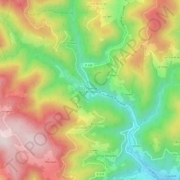 Mapa topográfico La Chapelle-sous-Rochepaule, altitud, relieve