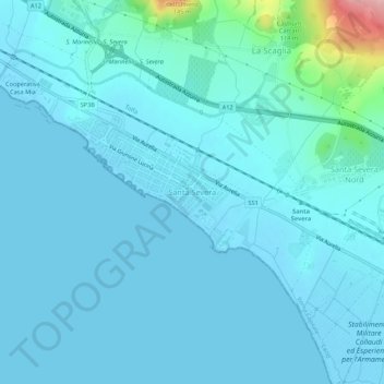 Mapa topográfico Santa Severa, altitud, relieve