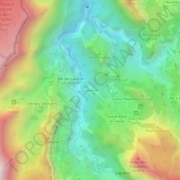 Mapa topográfico Cayenne, altitud, relieve