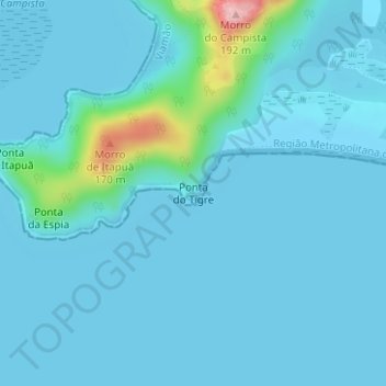 Mapa topográfico Ponta do Tigre, altitud, relieve