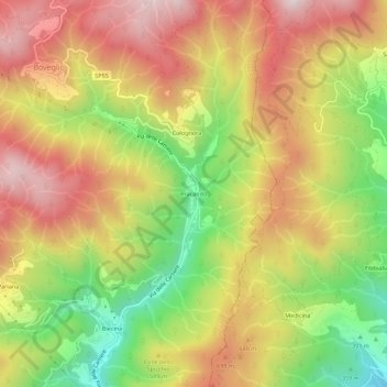Mapa topográfico Pracando, altitud, relieve