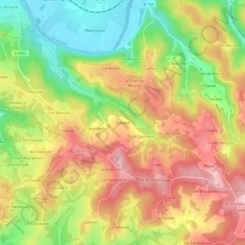 Mapa topográfico Gravard, altitud, relieve