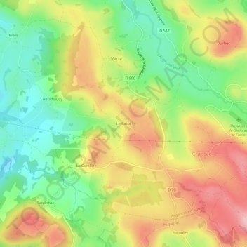 Mapa topográfico Le Batut, altitud, relieve