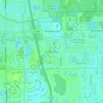 Mapa topográfico Hunters Ridge, altitud, relieve