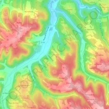 Mapa topográfico Cheyrat, altitud, relieve