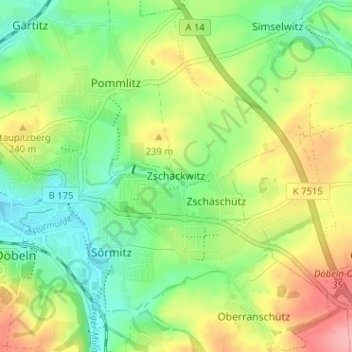 Mapa topográfico Zschackwitz, altitud, relieve
