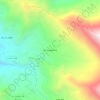 Mapa topográfico Llanquipampa, altitud, relieve