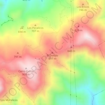 Mapa topográfico El Dondo, altitud, relieve