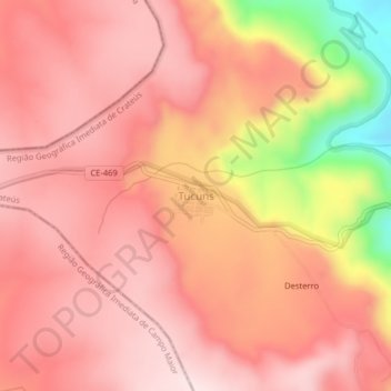 Mapa topográfico Tucuns, altitud, relieve