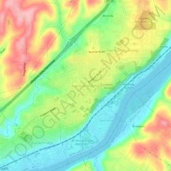 Mapa topográfico Natrona Heights, altitud, relieve