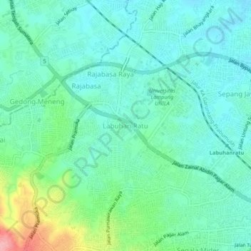 Mapa topográfico Labuhan Ratu, altitud, relieve