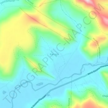 Mapa topográfico Kerapi, altitud, relieve