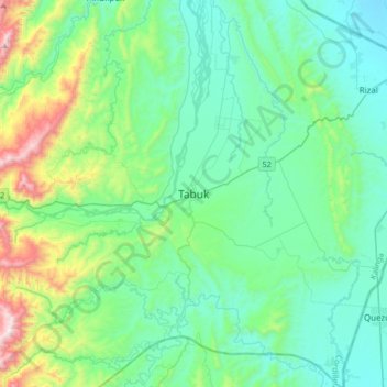 Mapa topográfico Tabuk, altitud, relieve