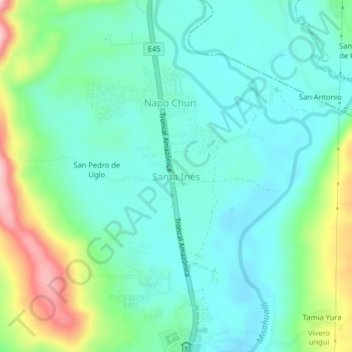 Mapa topográfico Santa Inés, altitud, relieve