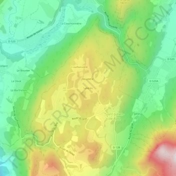 Mapa topográfico Salières, altitud, relieve
