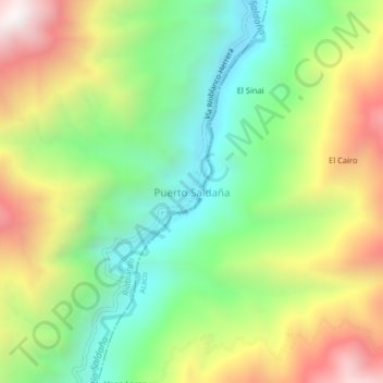 Mapa topográfico Puerto Saldaña, altitud, relieve
