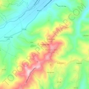 Mapa topográfico Fonte d'Ercole, altitud, relieve