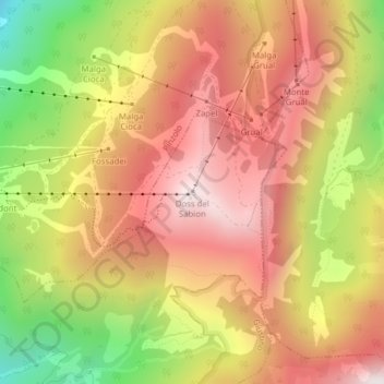Mapa topográfico Doss del Sabion, altitud, relieve