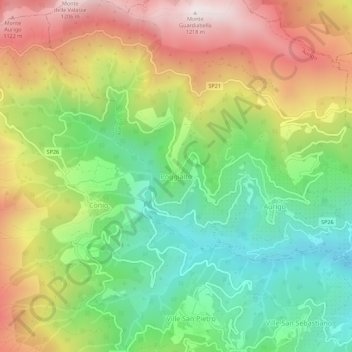 Mapa topográfico Poggialto, altitud, relieve