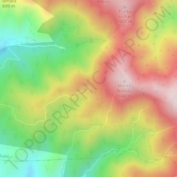 Mapa topográfico Fonte Monti Nieddu, altitud, relieve