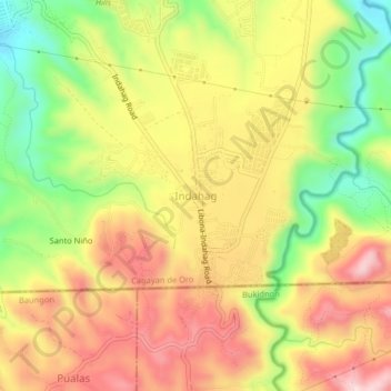 Mapa topográfico Indahag, altitud, relieve