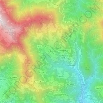 Mapa topográfico Gerosa, altitud, relieve
