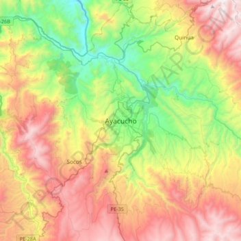 Mapa topográfico Ayacucho, altitud, relieve
